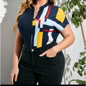 Plus Batwing Sleeve Notched Neck Blouse